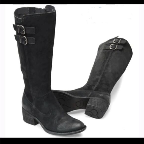 Born | Basil Knee High Boot Wide Calf Black Suede Burnished F56800 | 7M - Picture 1 of 5